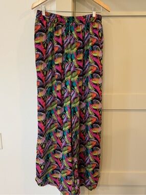 Oppa Tropical Leaf Print Pants in Black, Pink, Green & Teal